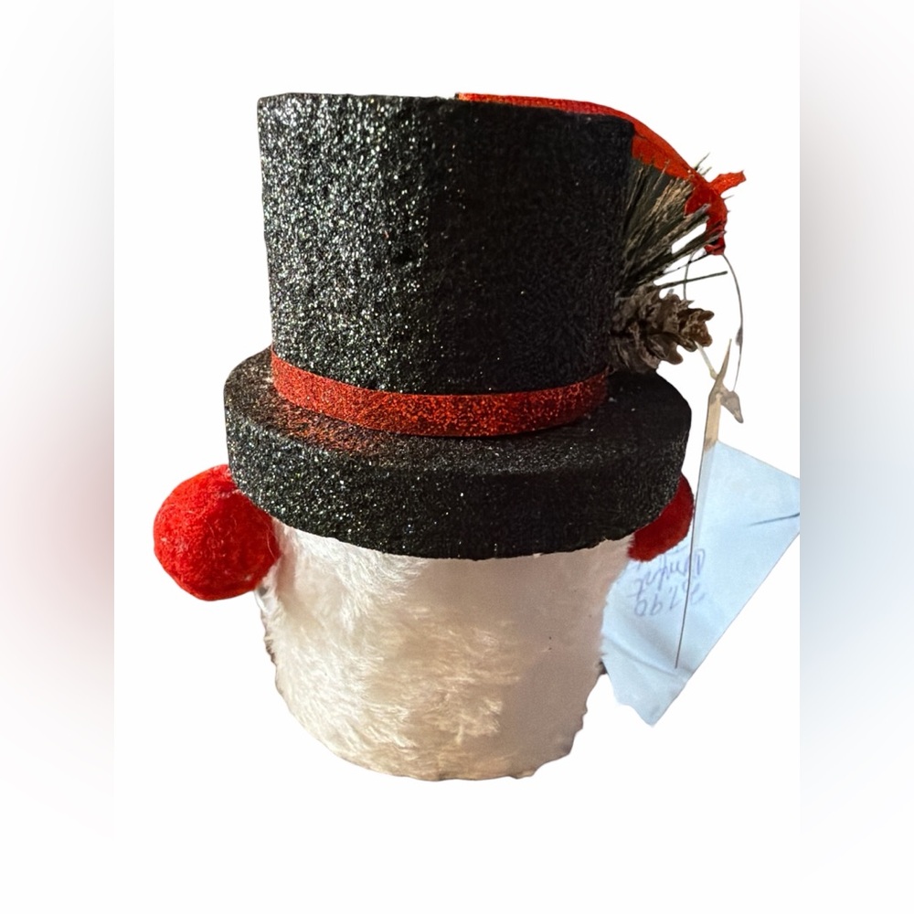 Festive Snowman Head Ornament with Black Hat NWT - Picture 3 of 3